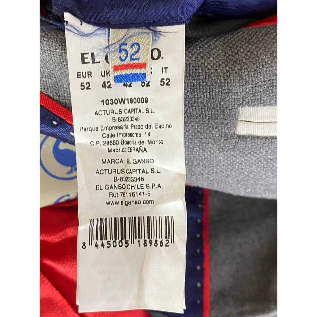 EL GANSO Men's Gray Two-Button Elbow Patch Regular-Fit Blazer SZ 52(US42)