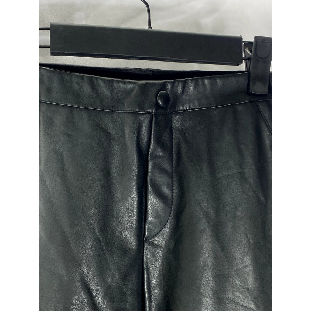 ZARA Women's Black Solid Faux-Leather High-Rise Zipper-Ankle Leggings SZ 10