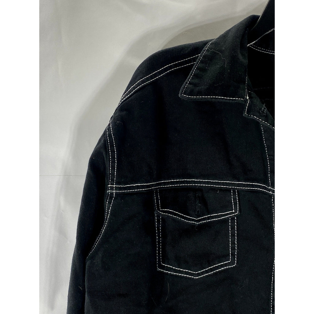 H&M Women’s Black Solid Patch Pocket Cropped Denim Jacket SZ 8