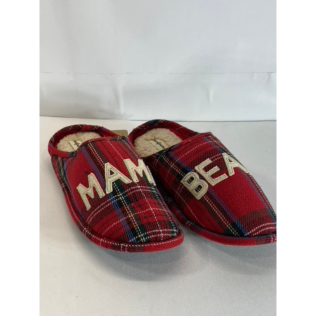 DEARFOAMS Women's Red Plaid Mama Bear Logo Clog Slippers SZ XL(11/12)
