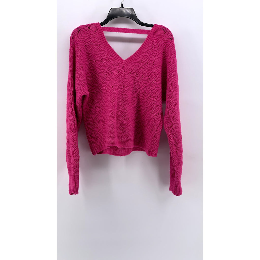PINK ROSE Women's Pink Double V-Neck Knit Sweater SZ L