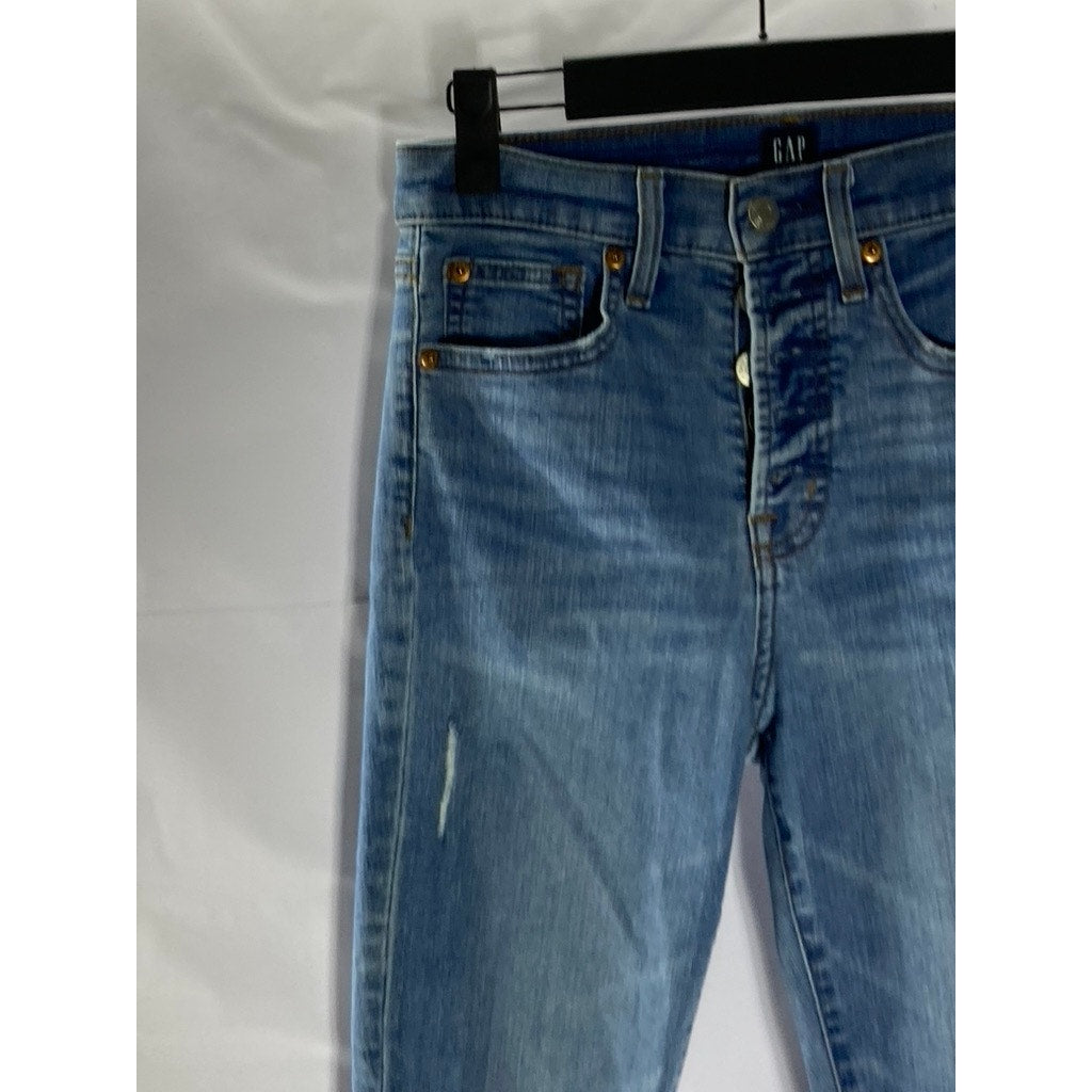 GAP Women's Light Indigo Blue Denim High-Rise Distressed True Skinny Jean SZ 26