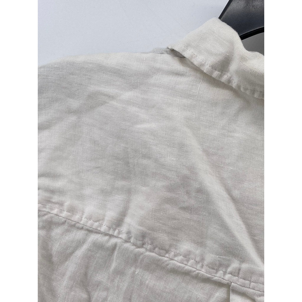 H&M Women’s White Regular Fit Linen Button-Up Long Sleeve Top SZ XS