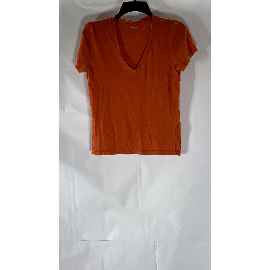 MADEWELL Women’s Orange V-Neck Short Sleeve Casual Top SZ S