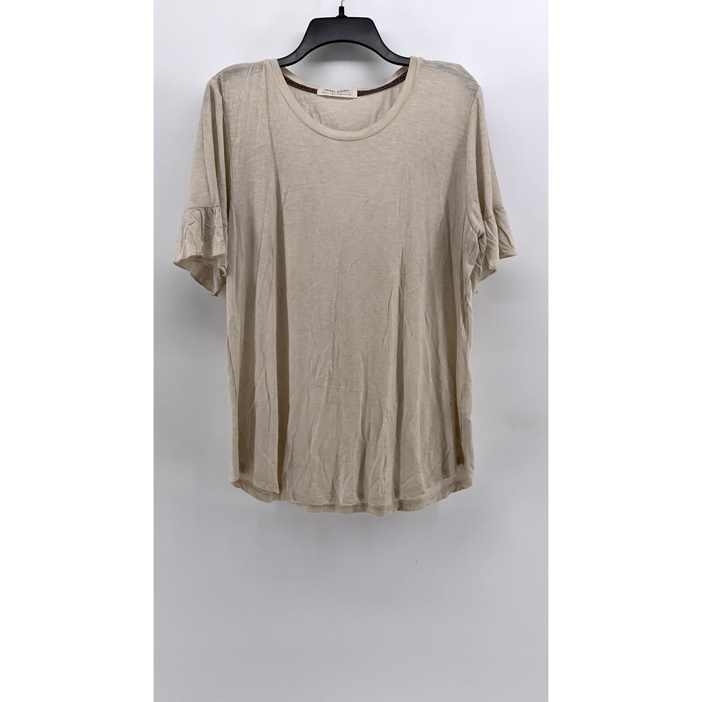 LEVEL EIGHT Women's Beige Crewneck Short Ruffle Sleeve Top SZ L/XL