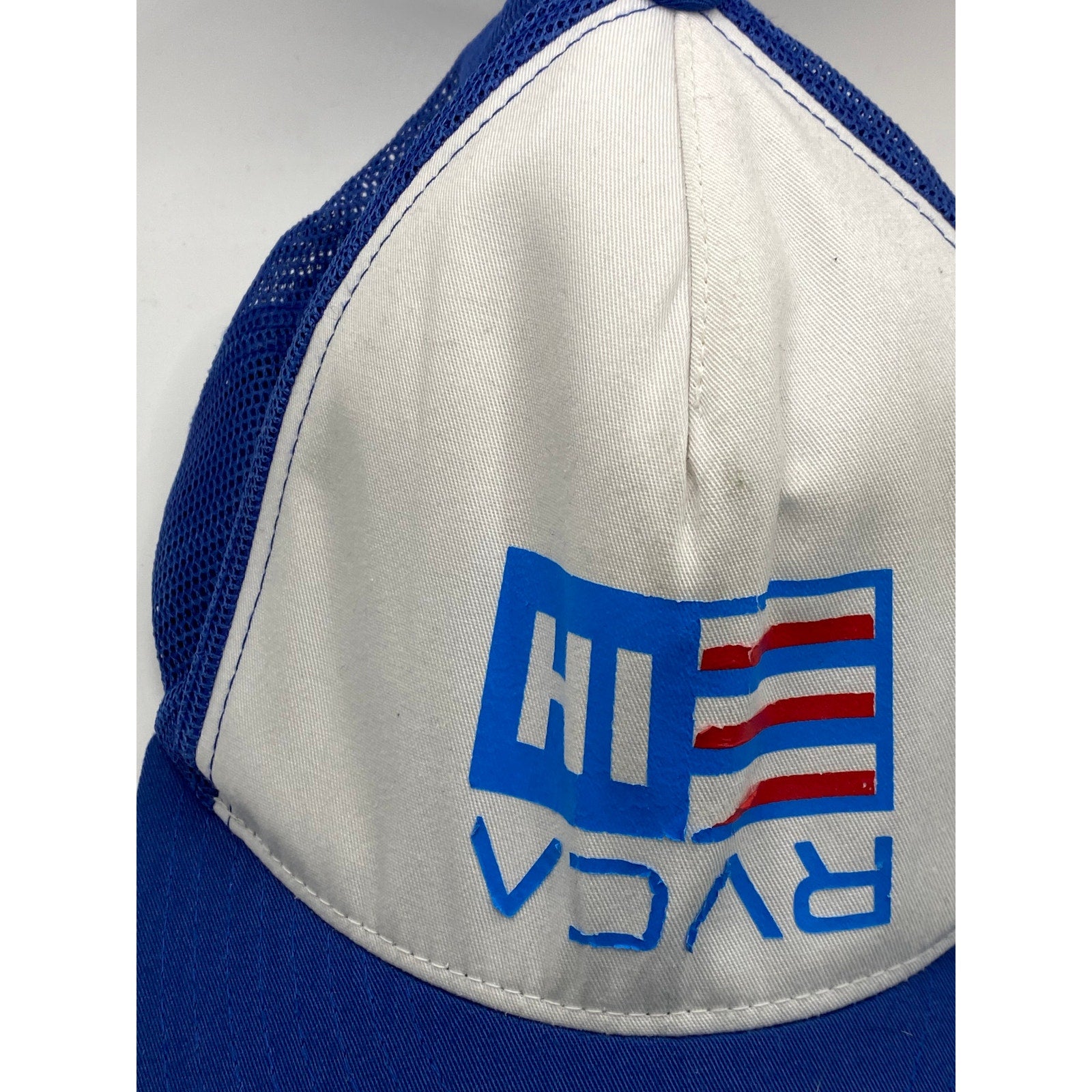 RVCA ISLANDS Men's Blue-White Patch Mesh-Panel Trucker Hat SZ OS