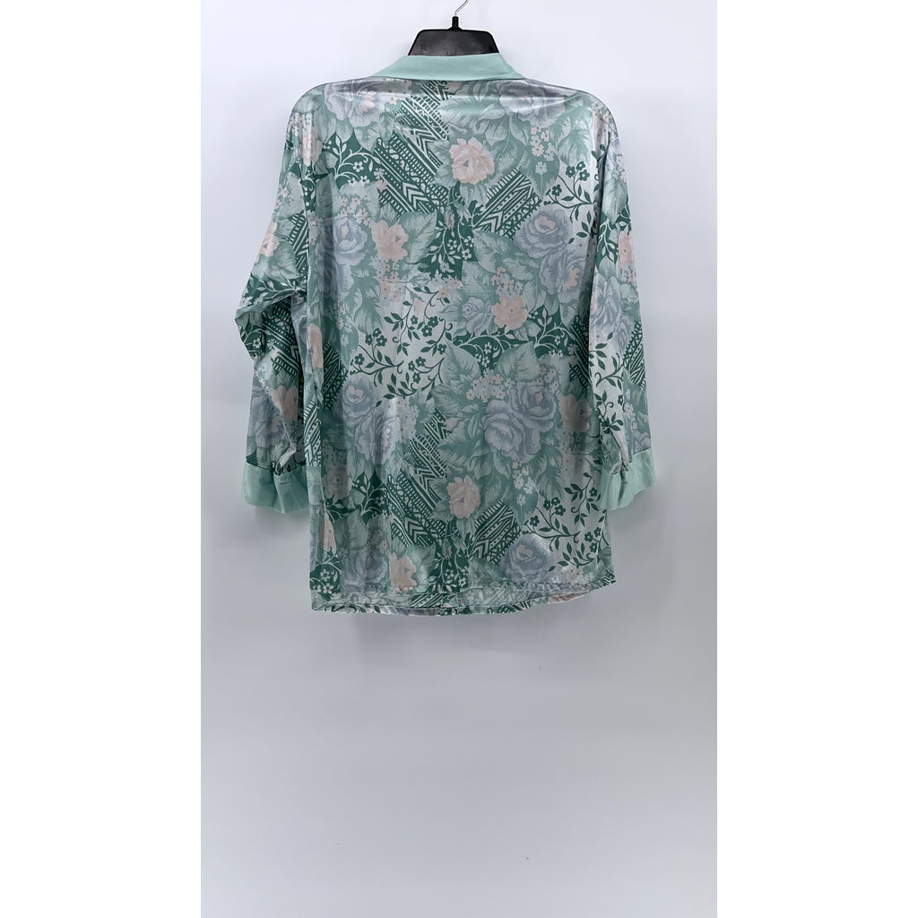 PETRA FASHIONS Women's Light Blue Floral Button-Up Notch Collar Sleepshirt SZ M