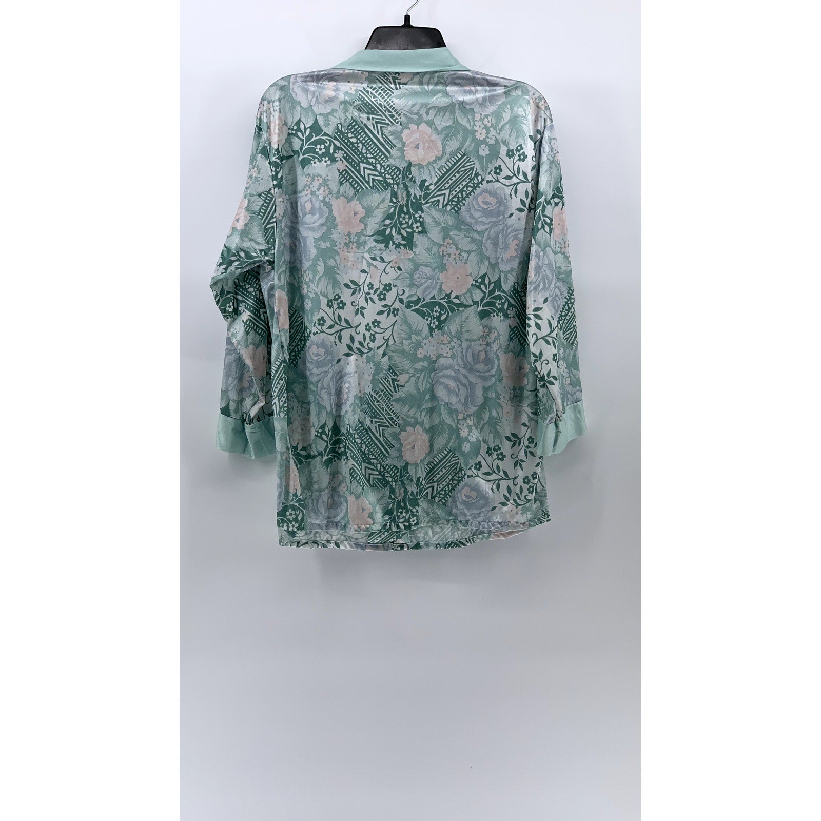 PETRA FASHIONS Women's Light Blue Floral Button-Up Notch Collar Sleepshirt SZ M