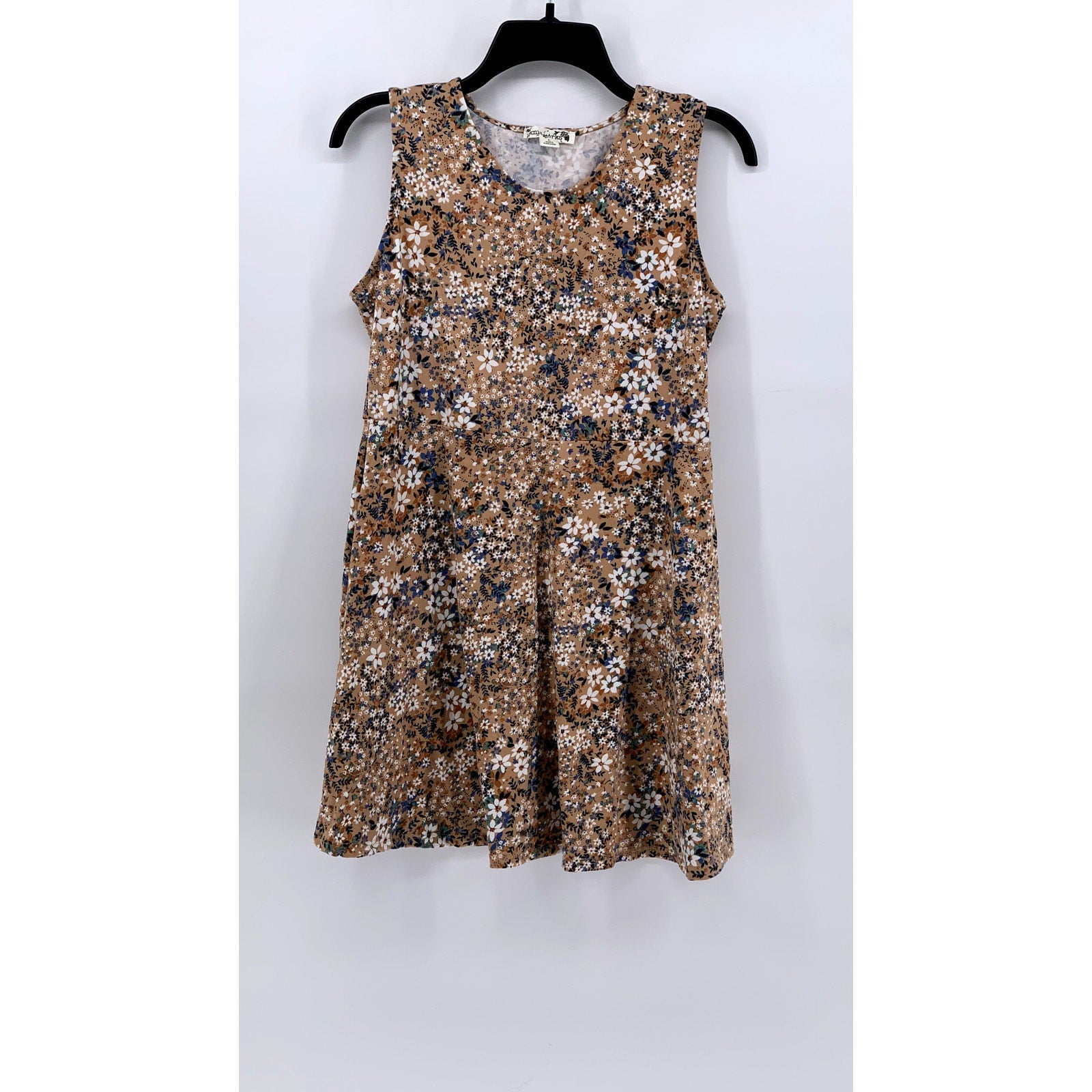KNIT WORKS Girls' Tan Ditsy Floral Sleeveless Mini Dress SZ L