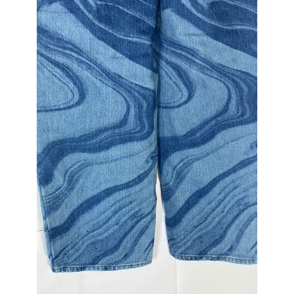 WILD FABLE Women's Blue Denim Swirl Print Highest Rise Baggy Jean SZ 28