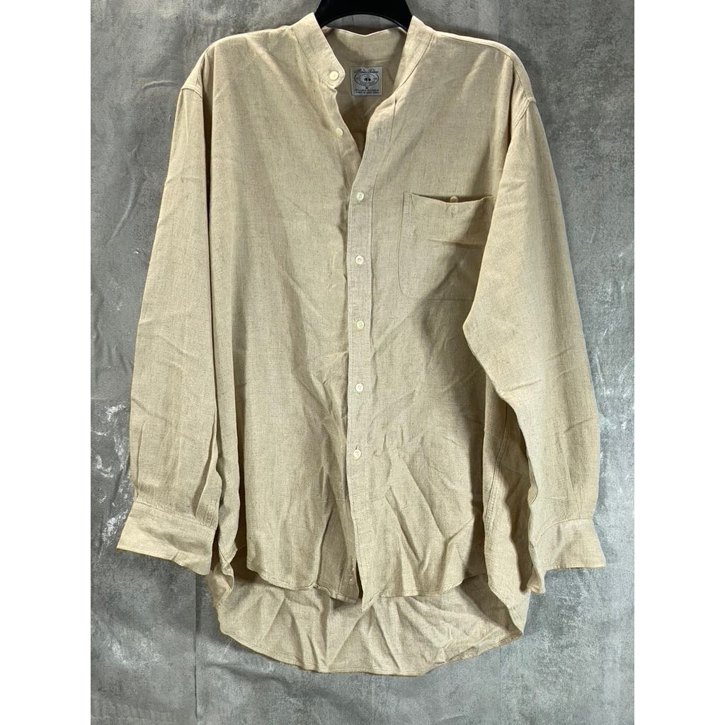 BROOKS BROTHERS Men's Beige Button-Up Band Collar Long Sleeve Sport Shirt SZ M