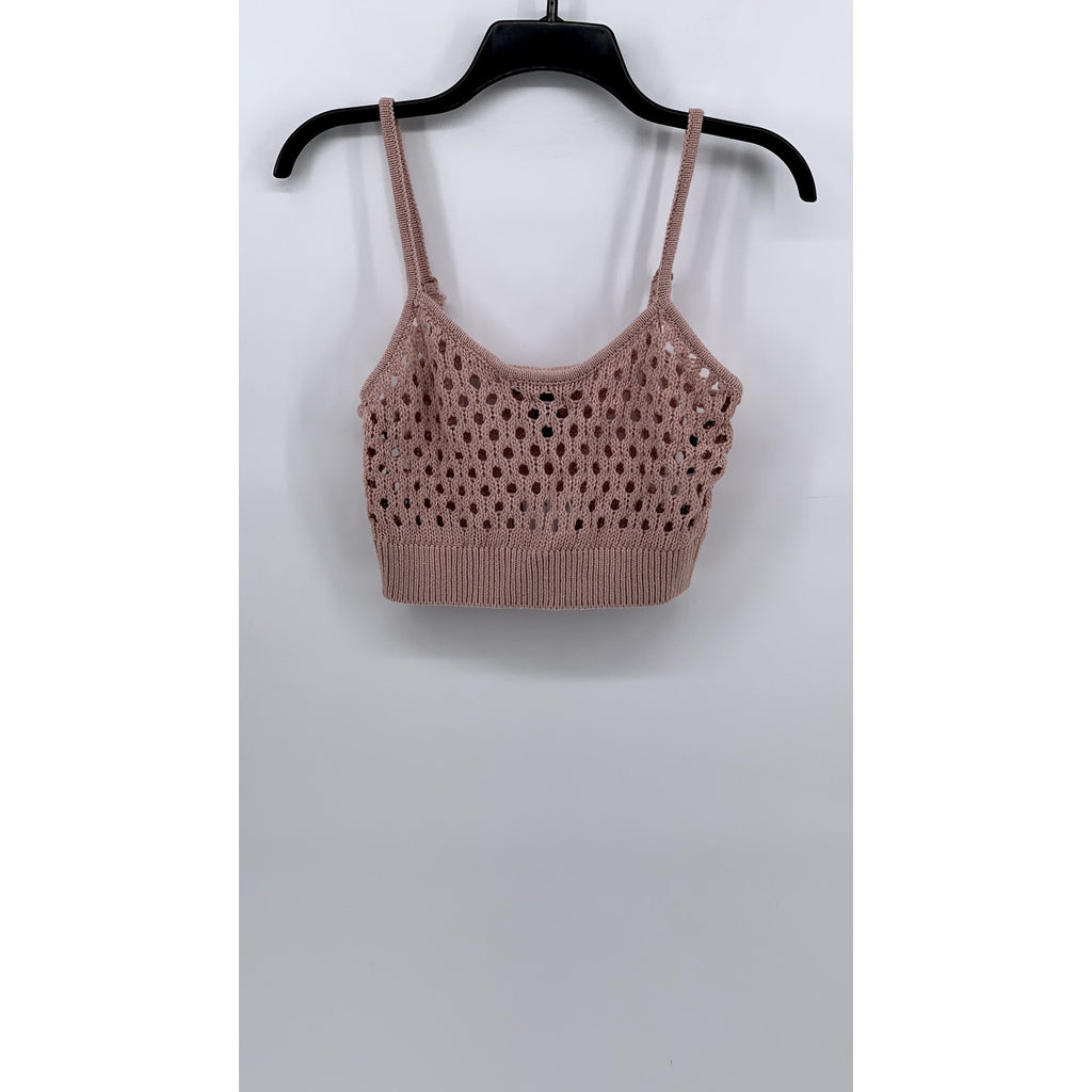 FOREVER 21 Women's Blush Pink Open Knit Cropped Tank Top SZ M