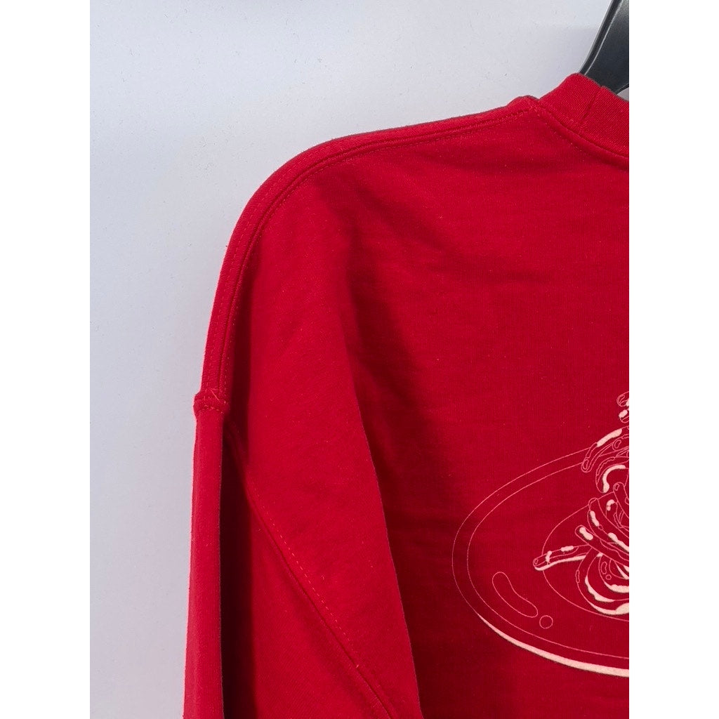 GILDAN Unisex Adult Red Crewneck Heavy Blend Spaghetti Graphic Sweatshirt SZ L