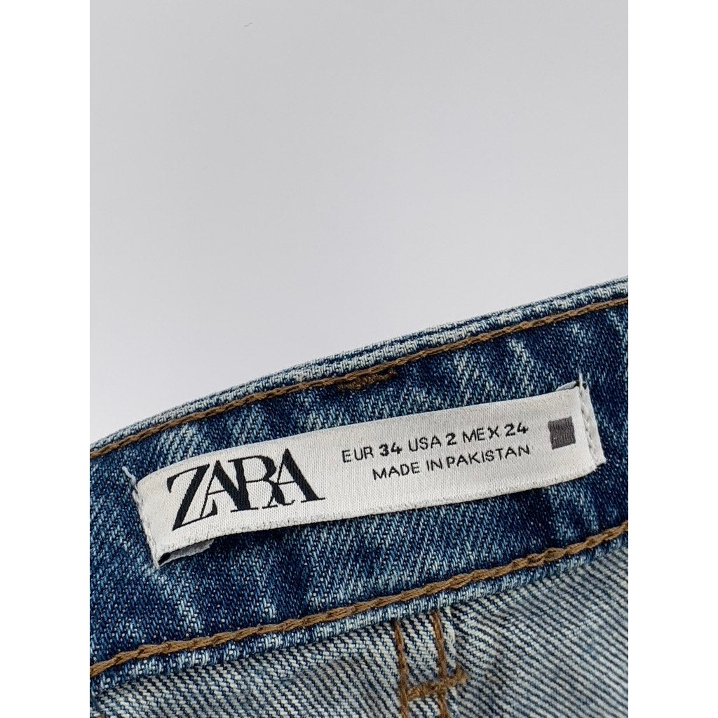 ZARA Women's Medium Blue High-Rise Skinny Leg Regular-Fit Five-Pocket Jeans SZ 2