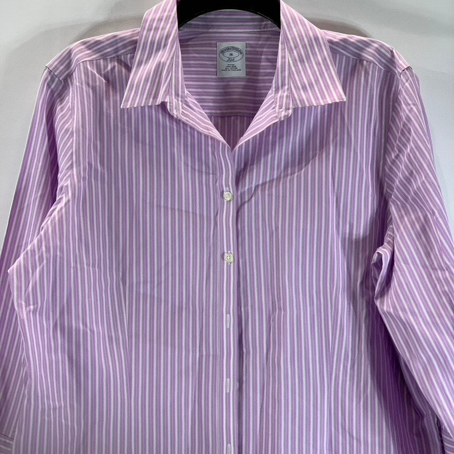 BROOKS BROTHER 346 Women's Purple Striped Fitted Non-Iron Button-Up Top SZ 16