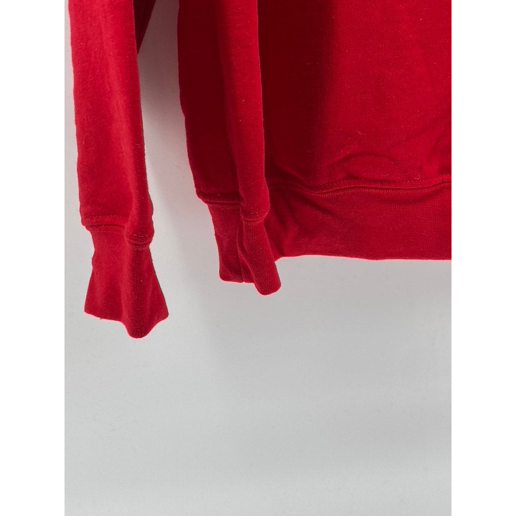 GILDAN Unisex Adult Red Crewneck Heavy Blend Spaghetti Graphic Sweatshirt SZ L