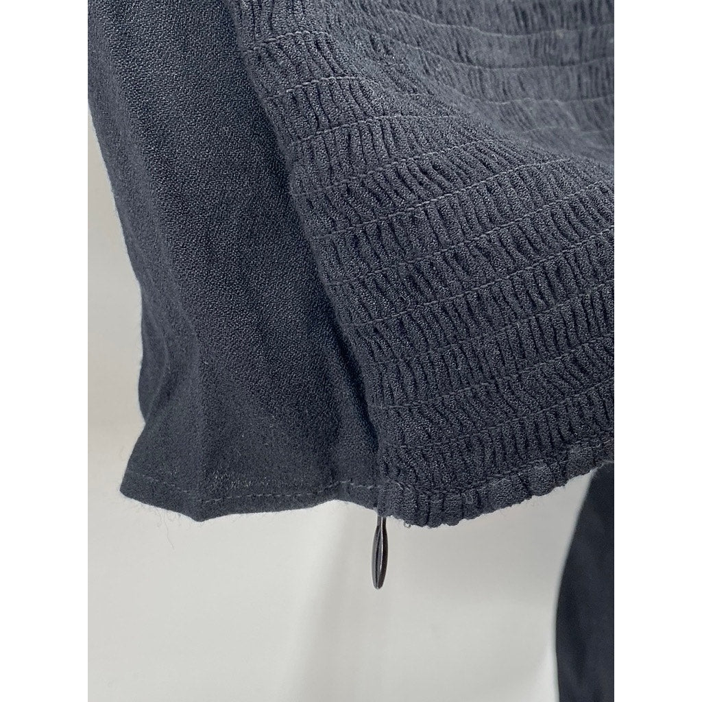REFORMATION Women's Black Sweetheart Neck Long Puff Sleeve Smocked Top SZ 0