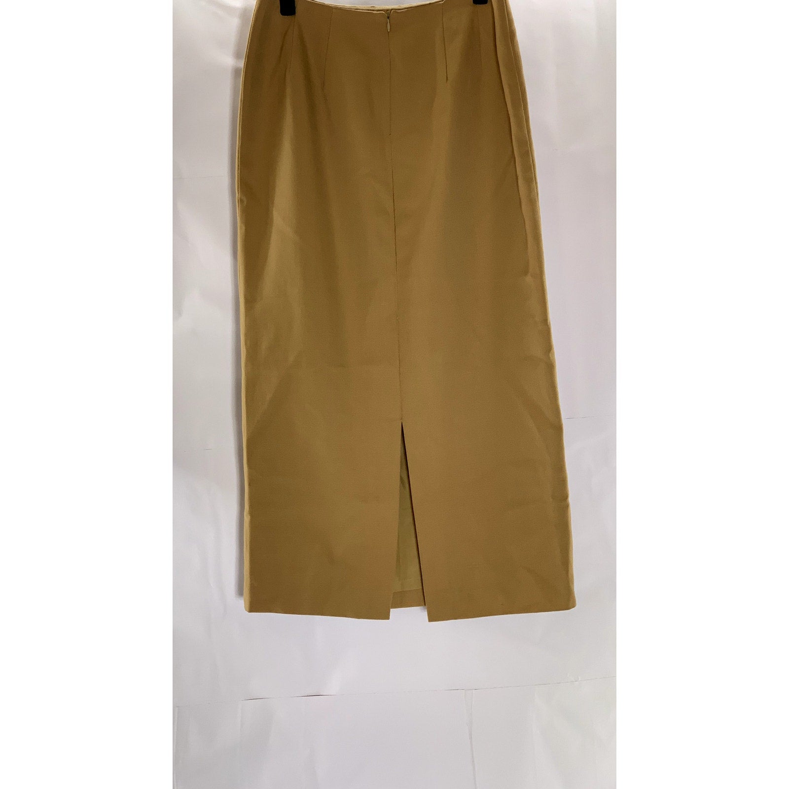 FINITY Women's Vintage Tan Wool Straight Back-Slit Midi Skirt SZ 6