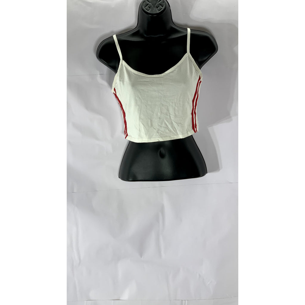 TRES BIEN Women's White-Red Side Striped Scoop-Neck Cropped Tank Top SZ S