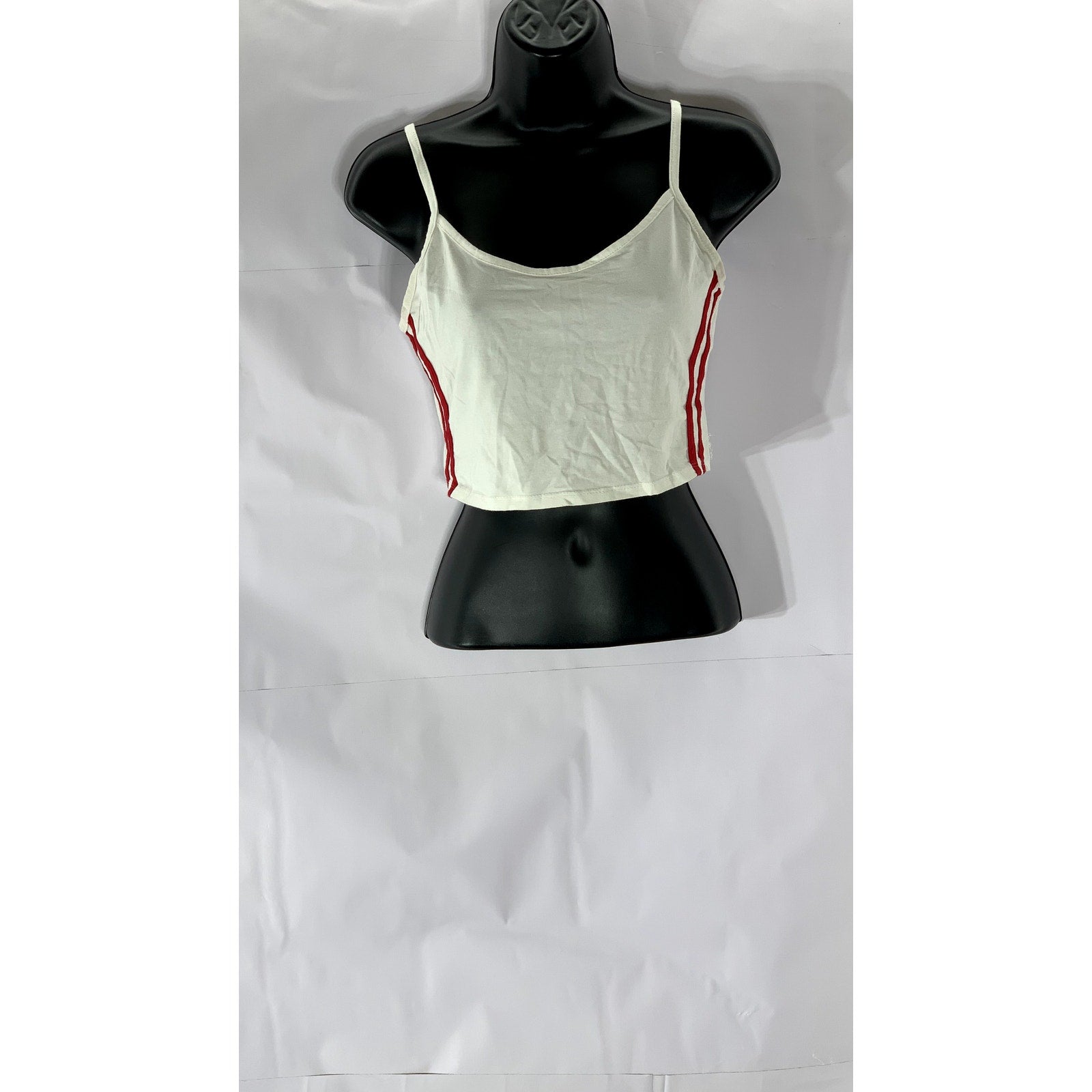 TRES BIEN Women's White-Red Side Striped Scoop-Neck Cropped Tank Top SZ S