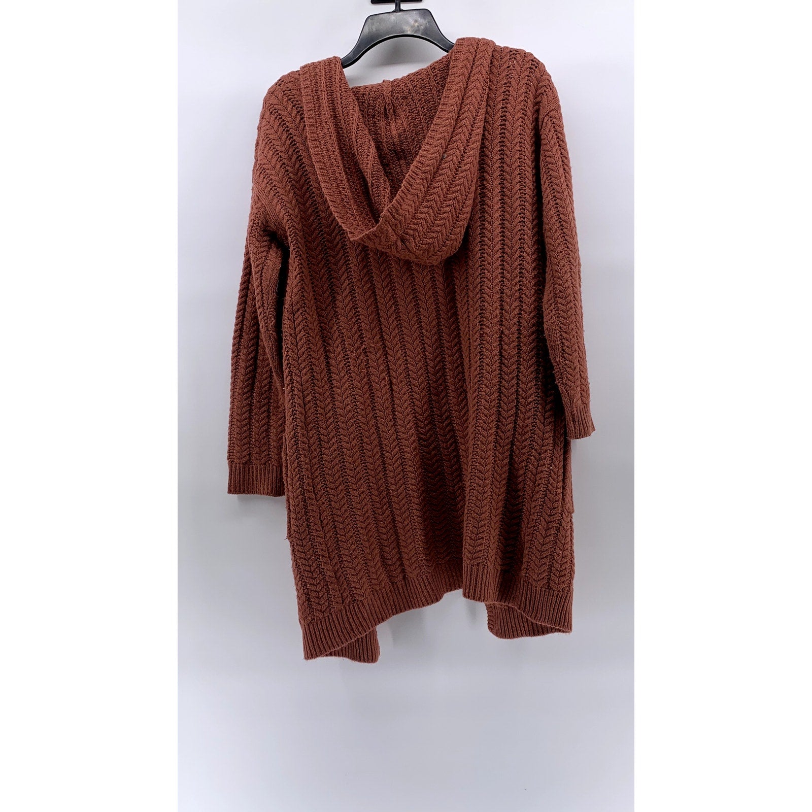 PINK ROSE Women's Rust Knit Open-Front Hooded Long Sleeve Duster SZ S