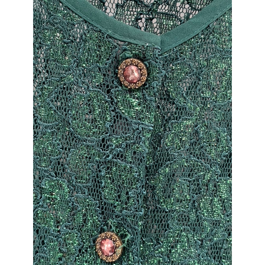 SHARADE NITES Women's Vintage Plus Dark Green Floral Lace Cardigan SZ 20W