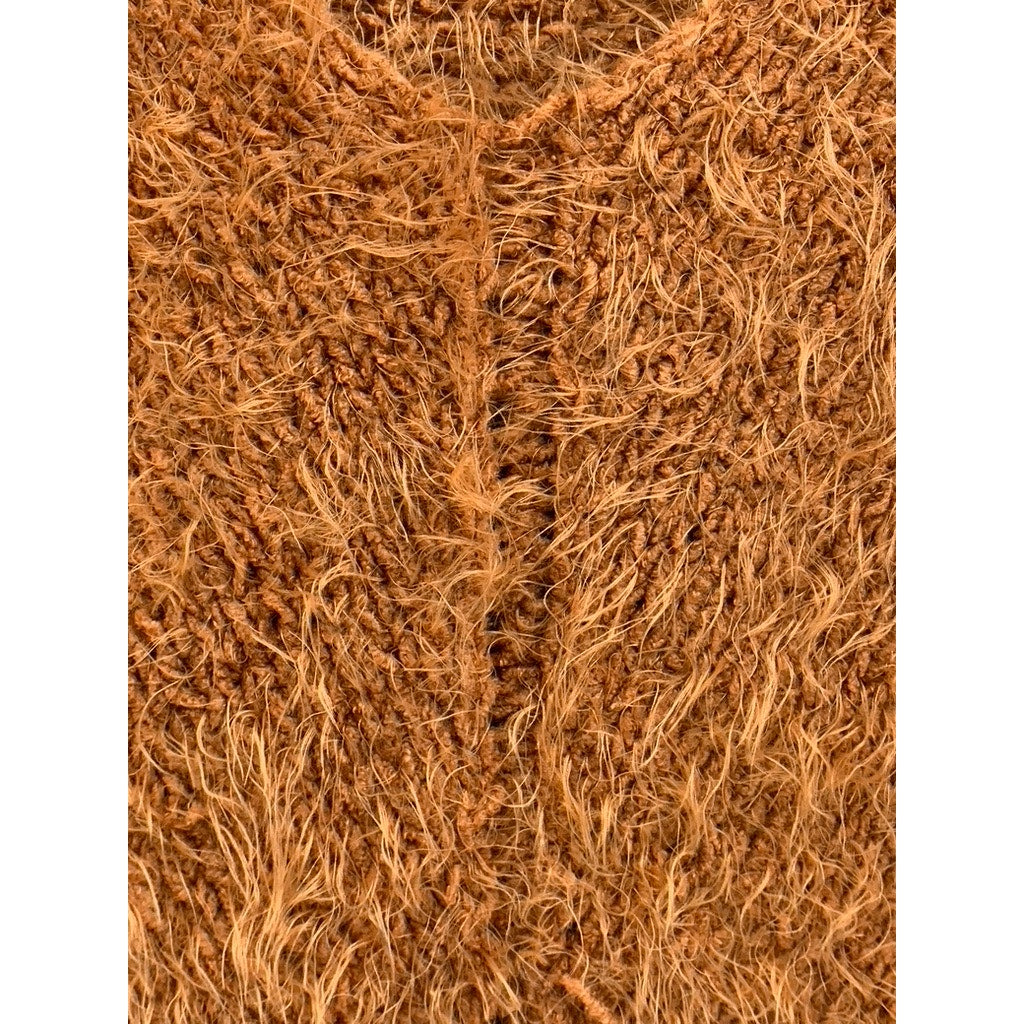 BP Women's Camel Brown V-Neck Fuzzy Long Sleeve Pullover Sweater SZ S