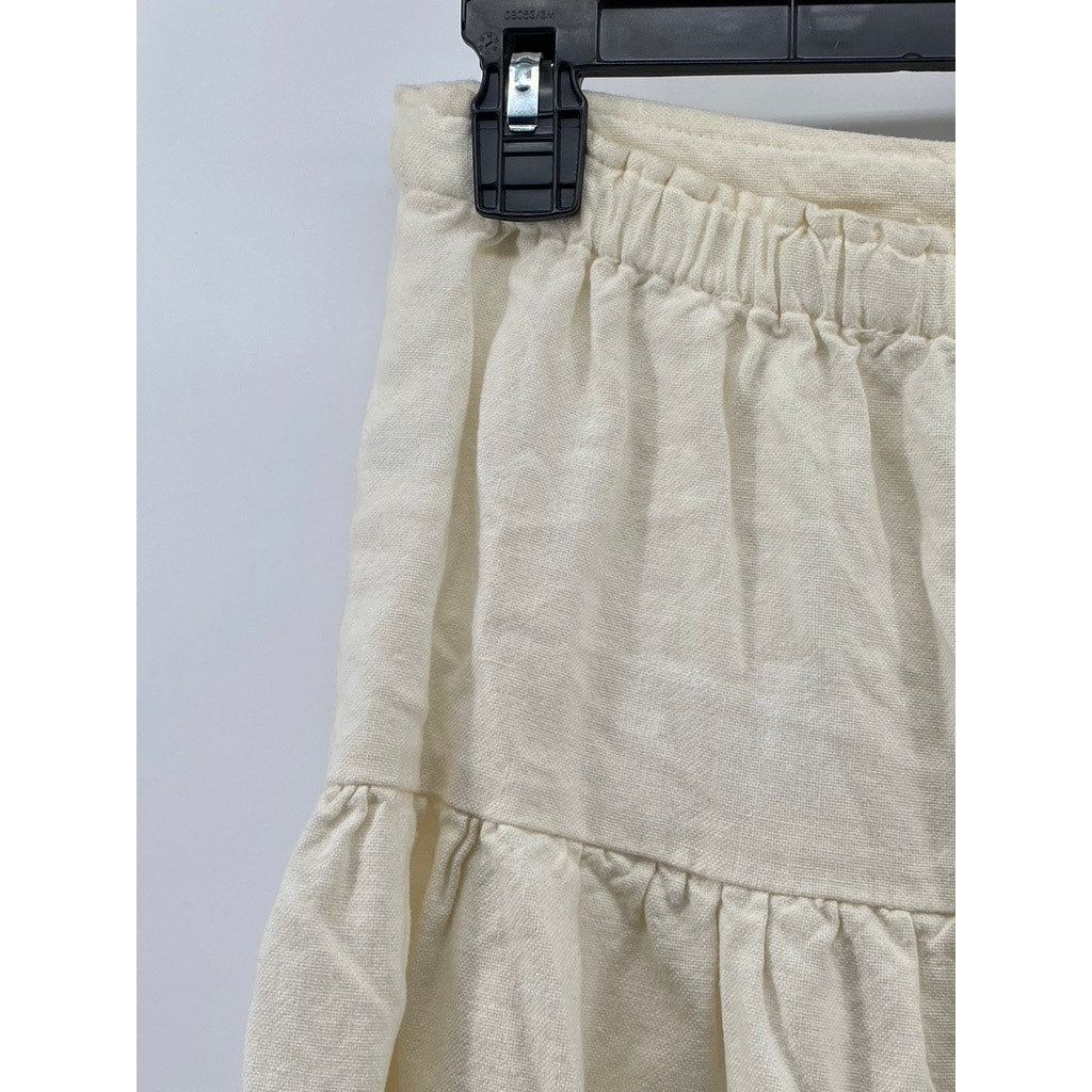 BRANDY MELVILLE Women's Cream Ruffle-Hem Drawstring Pull-On Mini Skirt SZ OS