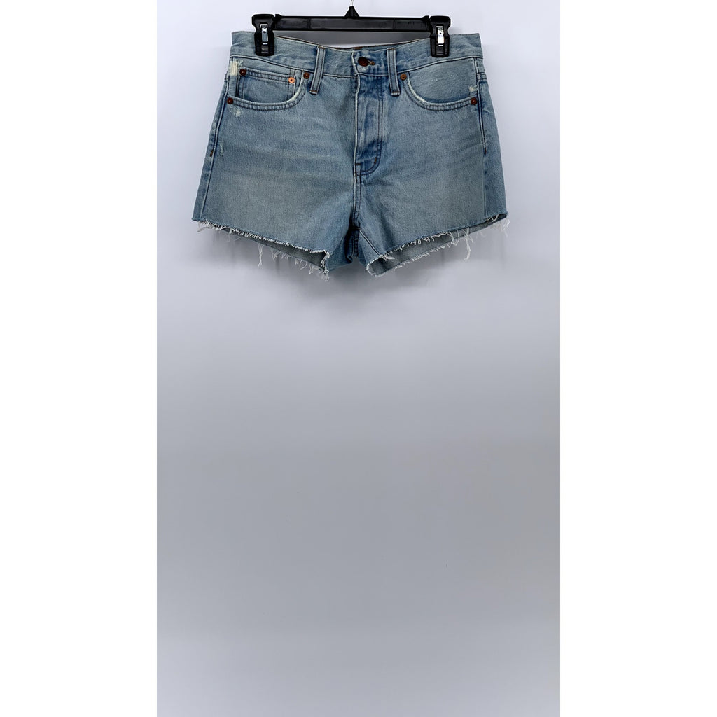 MADEWELL Women's Light Blue Distressed Relaxed Denim Cotton Shorts SZ 25