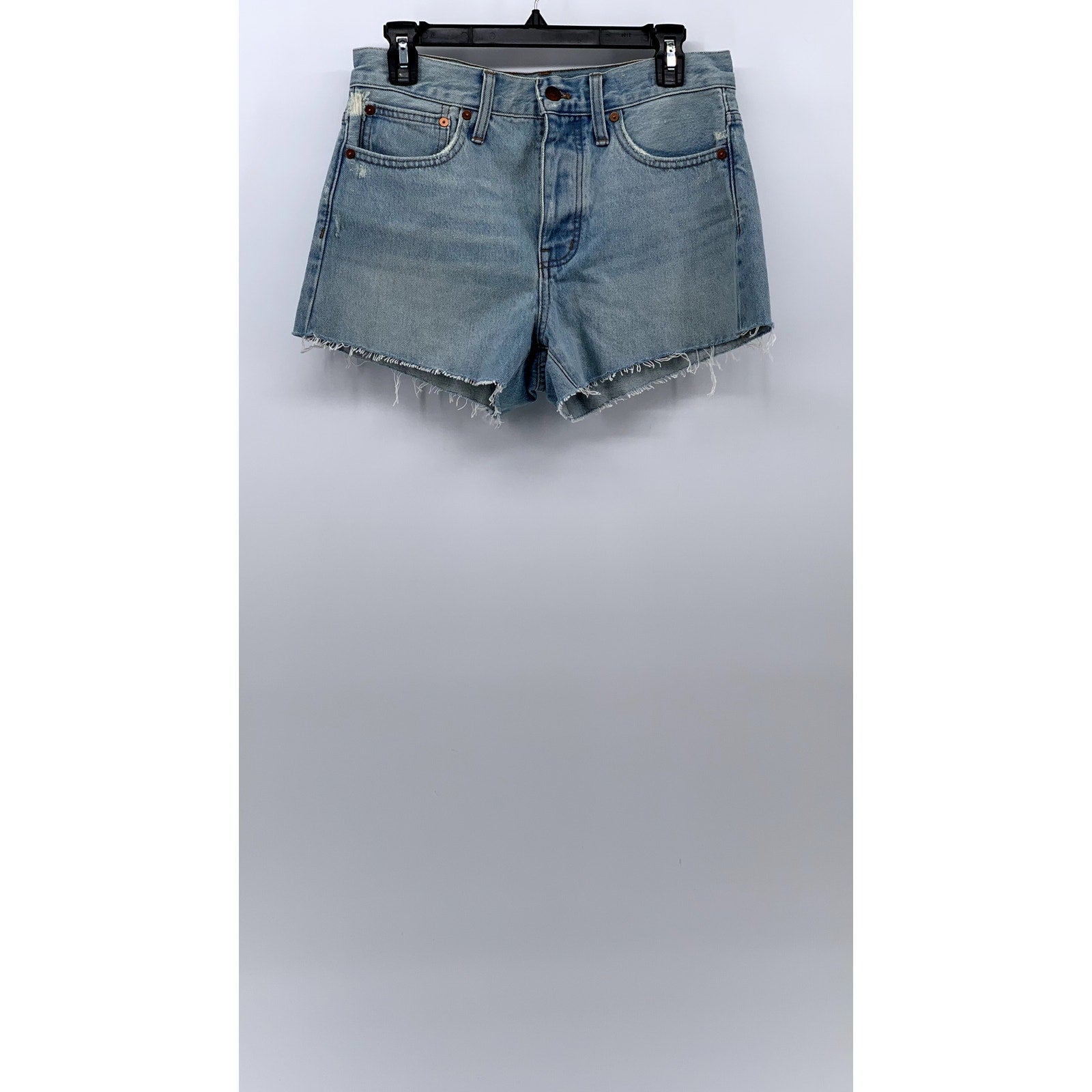 MADEWELL Women's Light Blue Distressed Relaxed Denim Cotton Shorts SZ 25