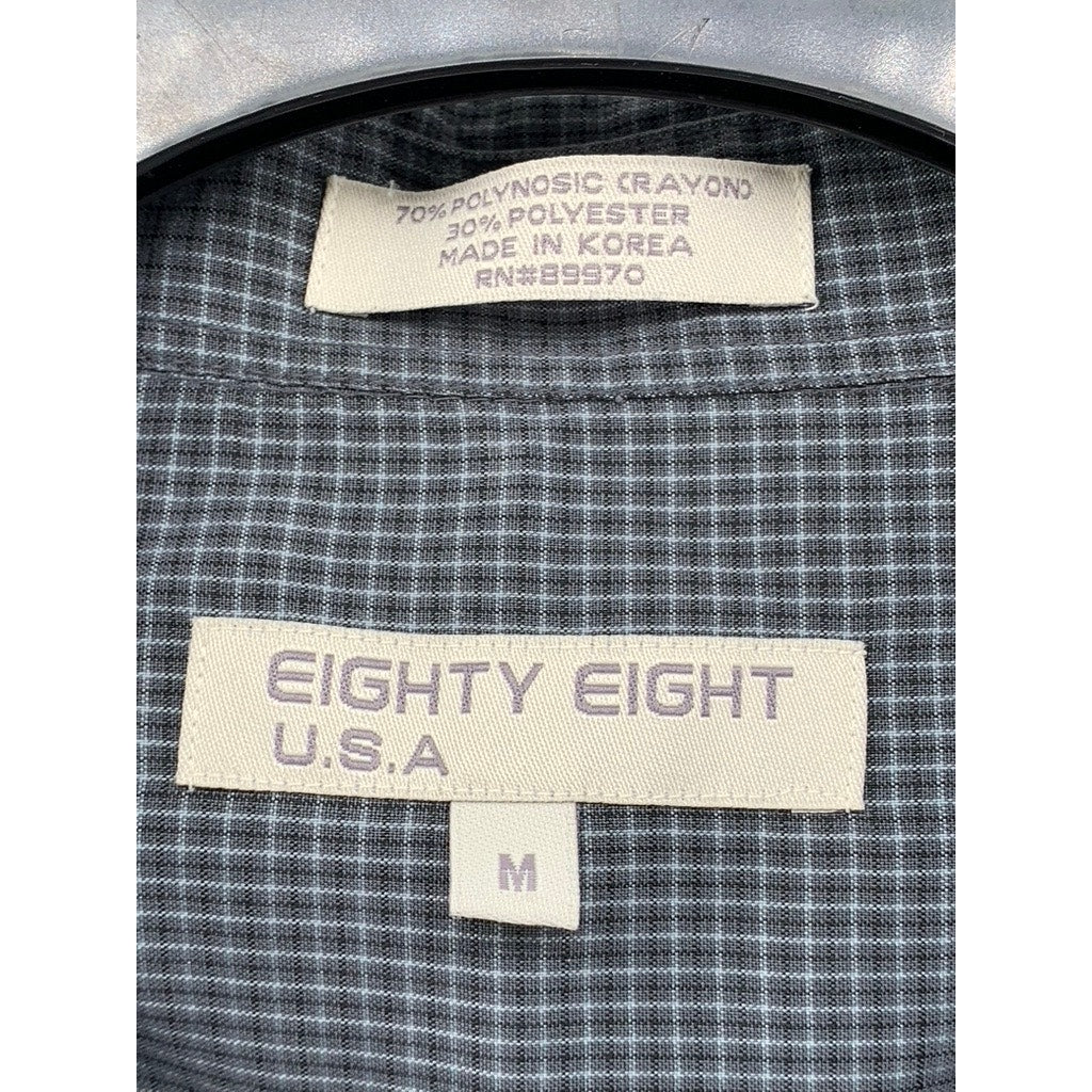 EIGHTY EIGHT USA Men's Gray Micro Grid Button-Up Short Sleeve Shirt SZ M