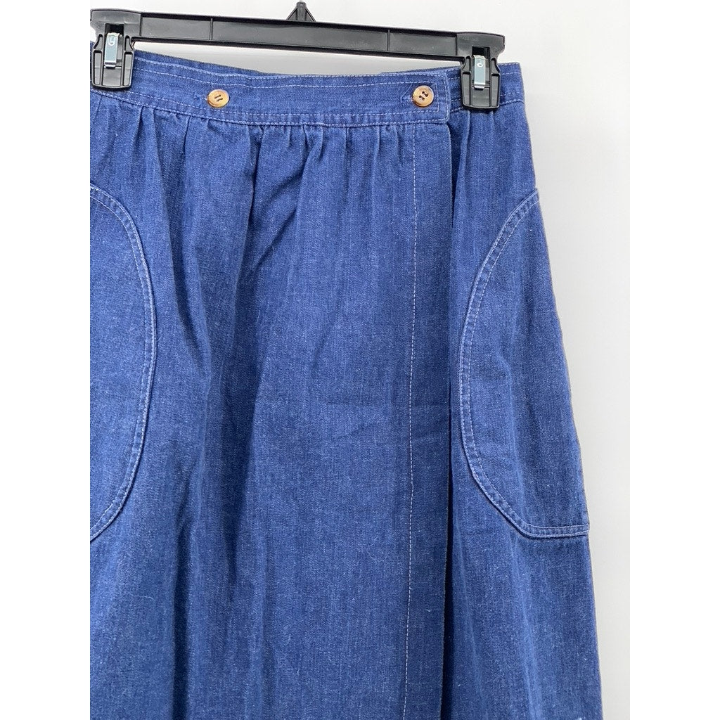 MADISON Women's Vintage 70's Blue Wrap Style A-Line Midi Skirt SZ 10