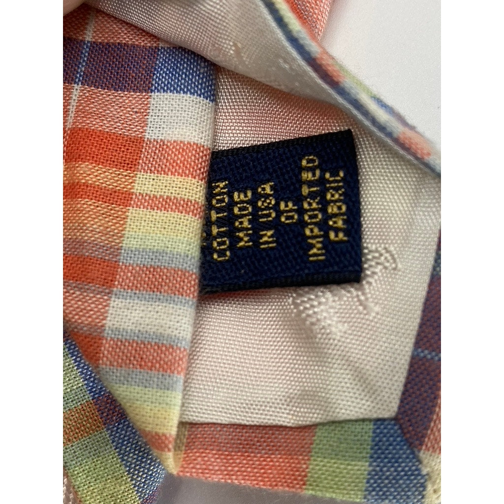 BROOKS BROTHERS Makers Men's Orange/Blue Plaid Cotton Tie SZ OS