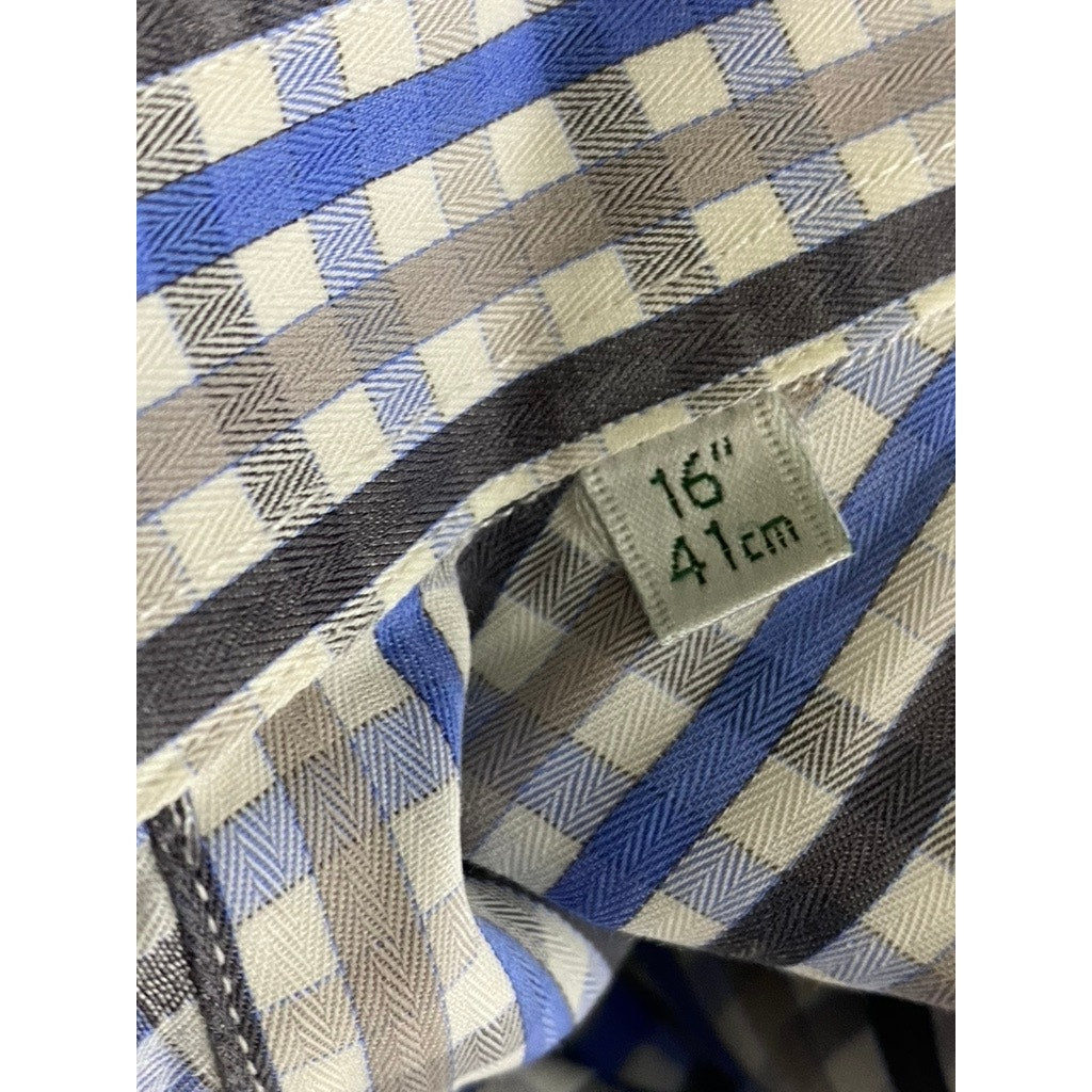 DALVEY Men's Blue-Black Gingham Slim-Fit Button-Up Long Sleeve Shirt SZ 16(M)