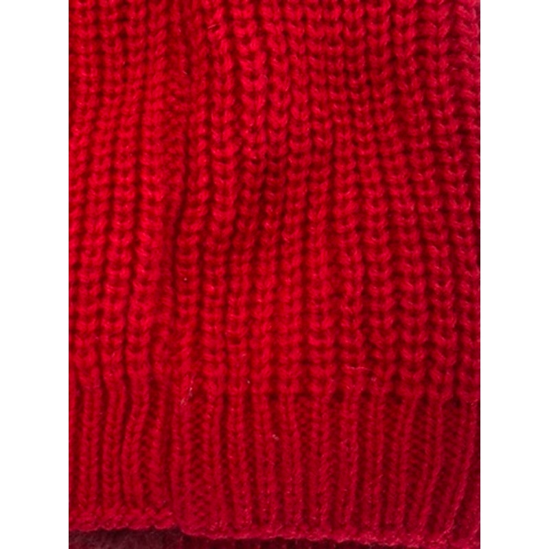 NYC Women's Red Ribbed Rhinestone Embellished Pom-Pom Faux Fur Lined Beanie SZOS