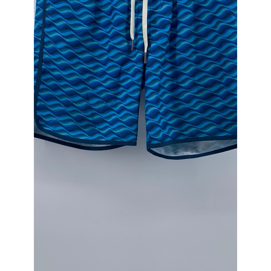 FAIR HARBOR Men's Dark Blue Wave Print Drawstring Swim Trunks SZ M