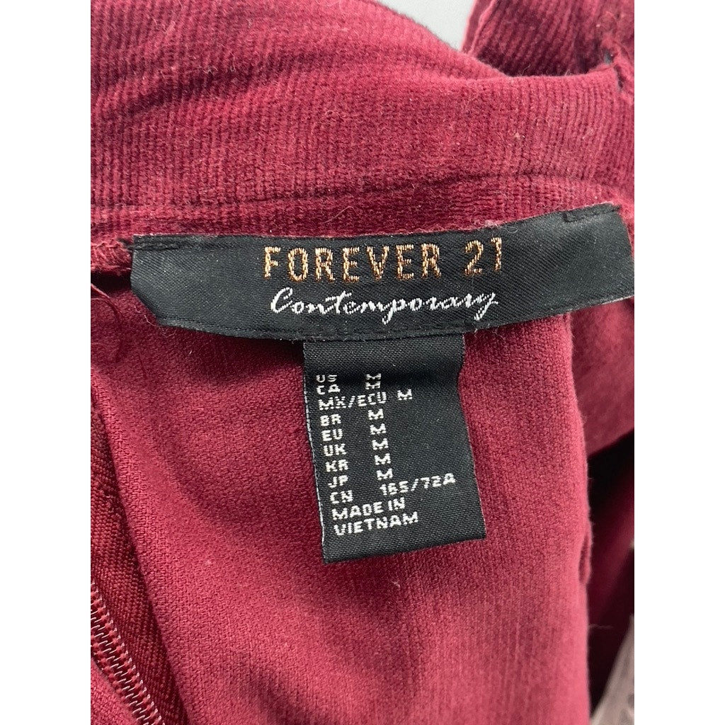 FOREVER 21 CONTEMPORARY Women’s Burgundy Corduroy Cross-Back Jumpsuit SZ M