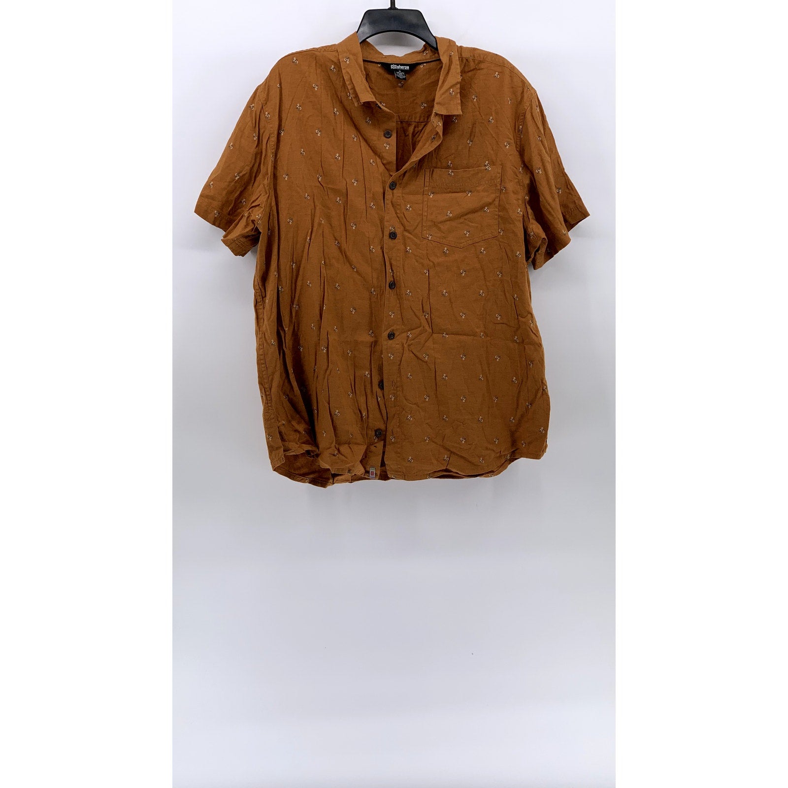 SHERPA ADVENTURE GEAR Men's Orange Printed Short Sleeve Button-Up Shirt SZ XL