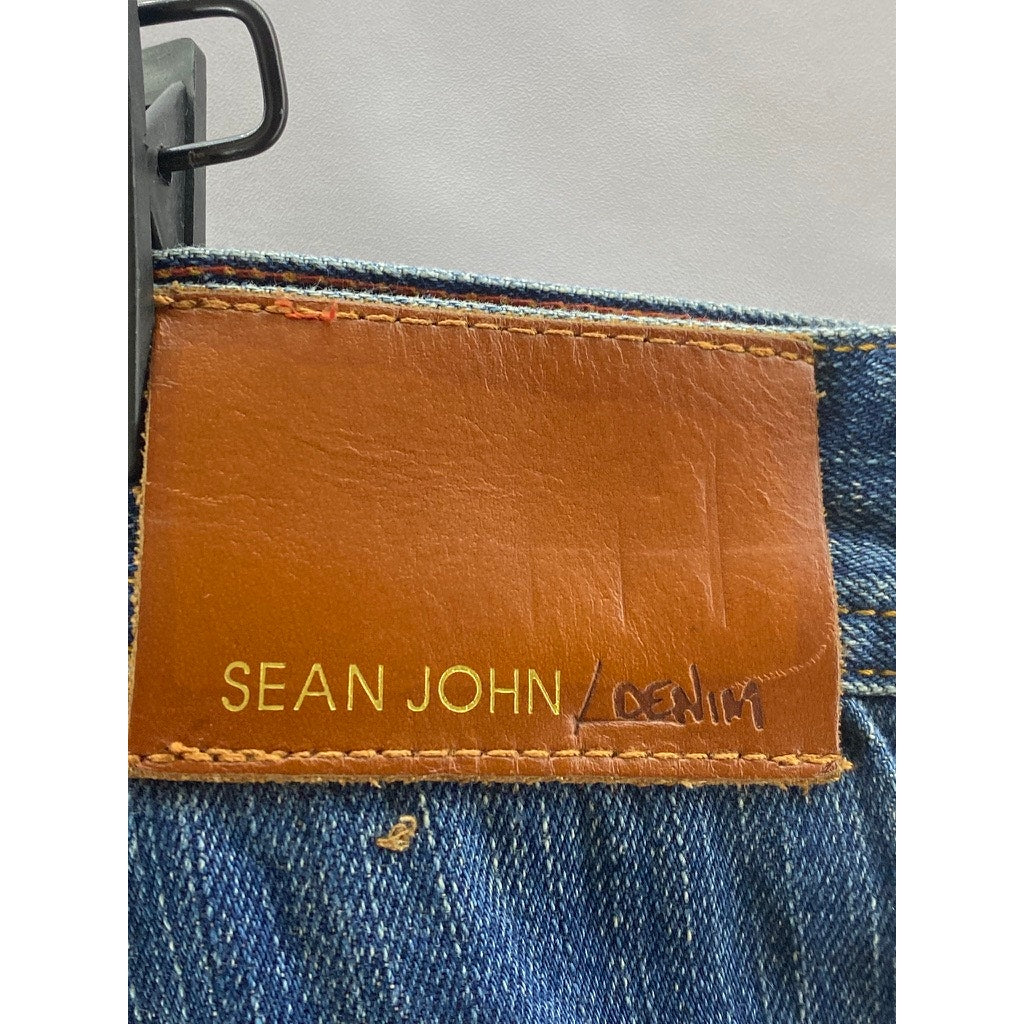 SEAN JOHN Men's Vintage Dark Blue Denim Baggy Straight-Leg Five-Pocket Jean SZ38