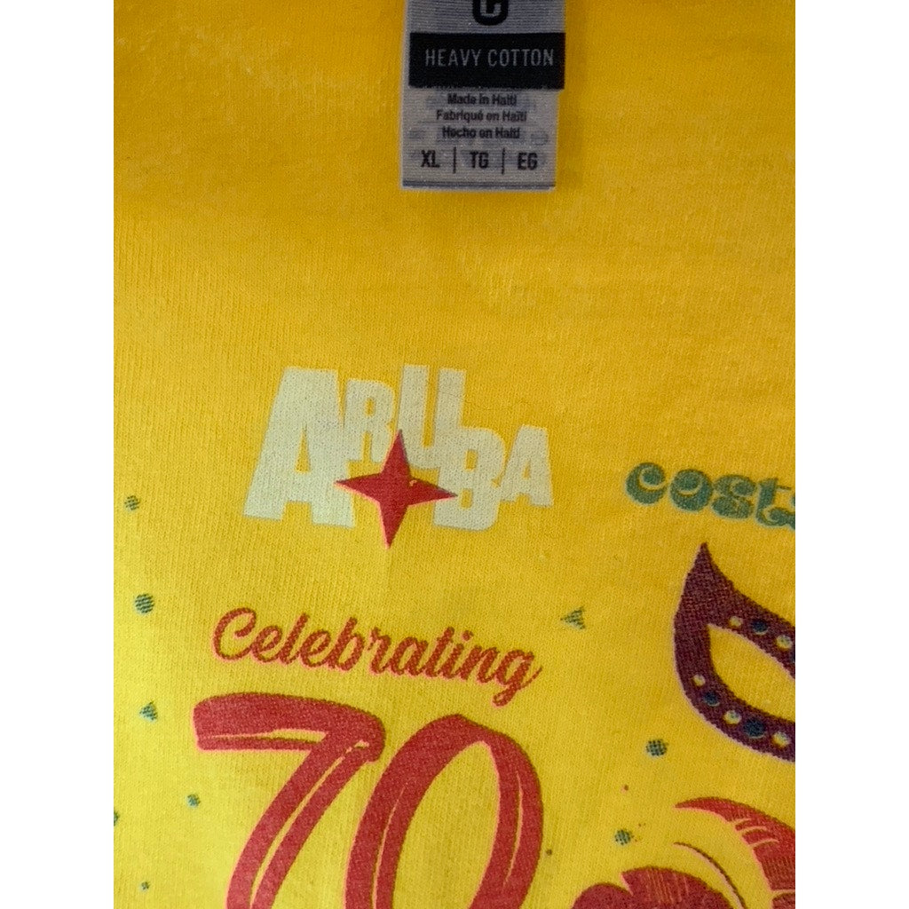 GILDAN Men's Yellow Crewneck Aruba Carnival Celebration Graphic T-Shirt SZ XL