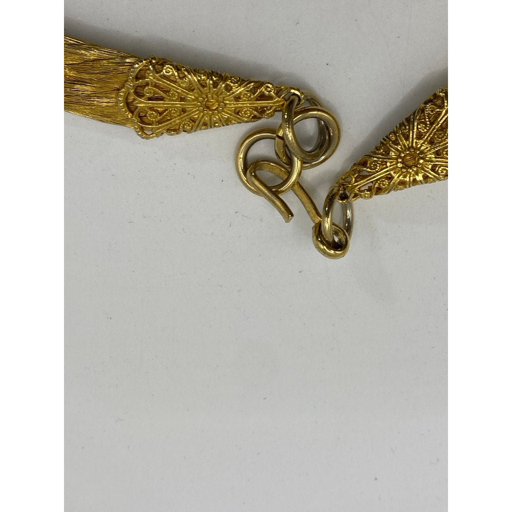 Women's Vintage 80's Brass Wire Gold Tone Hook & Loop Knot Choker Necklace