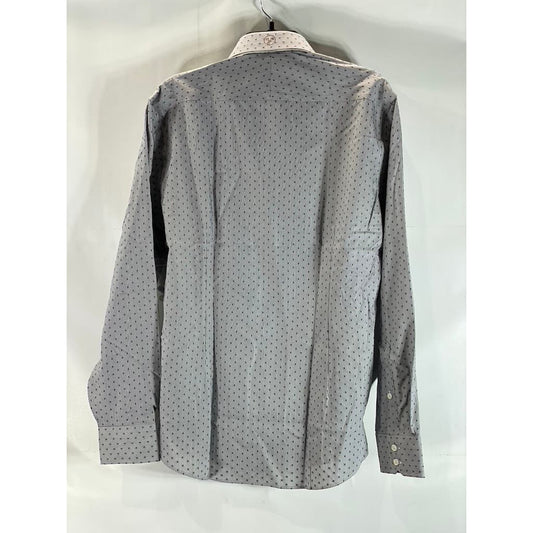 BLACK & BROWN 1826 Men's Grey Printed 80'S 2-Ply Slim-Fit Dress Shirt SZ 15.5/35