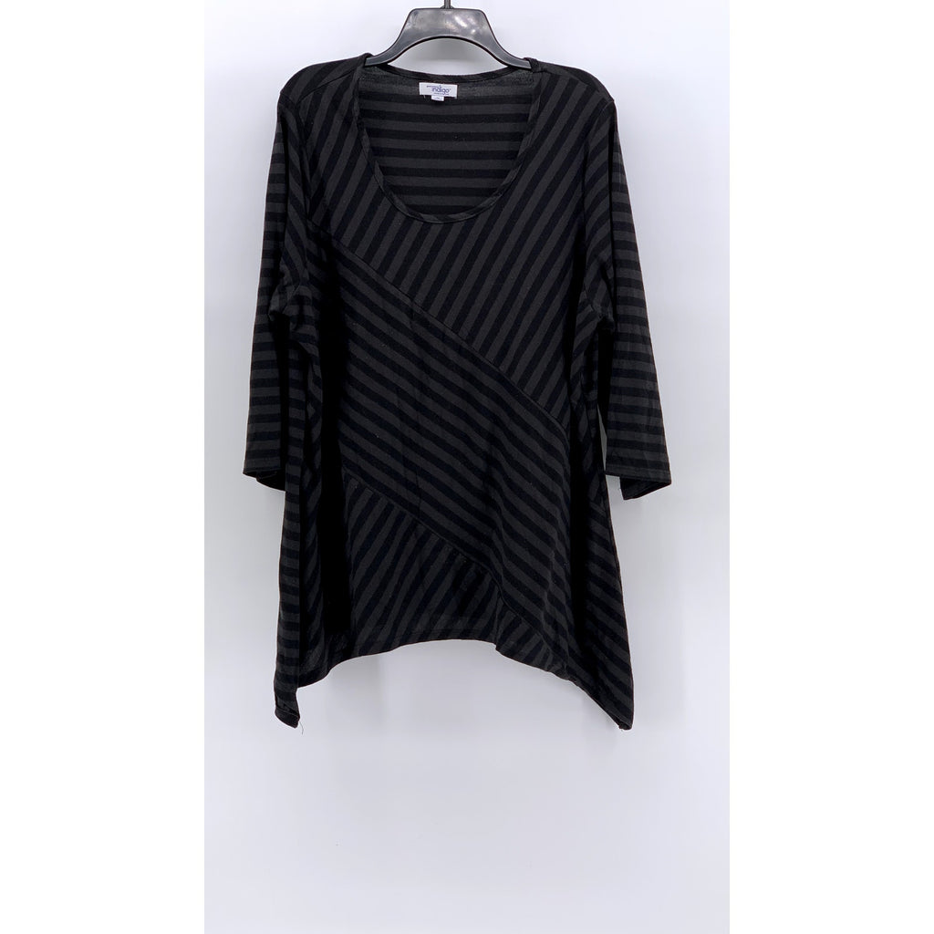 GREAT NORTHWEST INDIGO Women's Plus Black-Gray Striped Long Sleeve Top SZ 2X