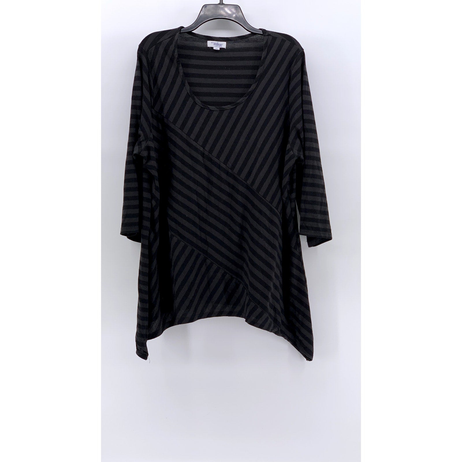 GREAT NORTHWEST INDIGO Women's Plus Black-Gray Striped Long Sleeve Top SZ 2X