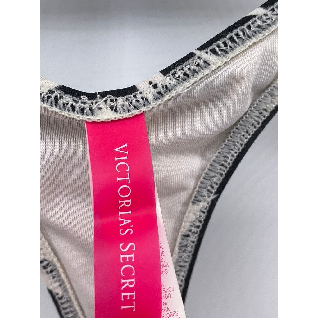 VICTORIA SECRET Women's Black-White Half-Zip Racer-Back One-Piece Swimsuit SZ M