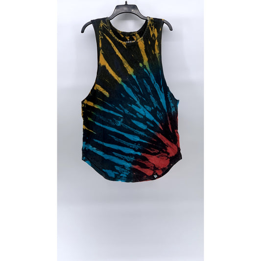 YOUNGLA Men's Black-Multi Tie-Dye Crewneck Sleeveless Muscle T-Shirt SZ M