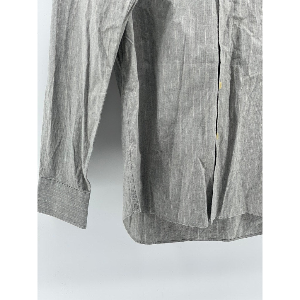 PRADA MILANO Men's Light Gray Striped Button-Up Long Sleeve Shirt SZ 15.5