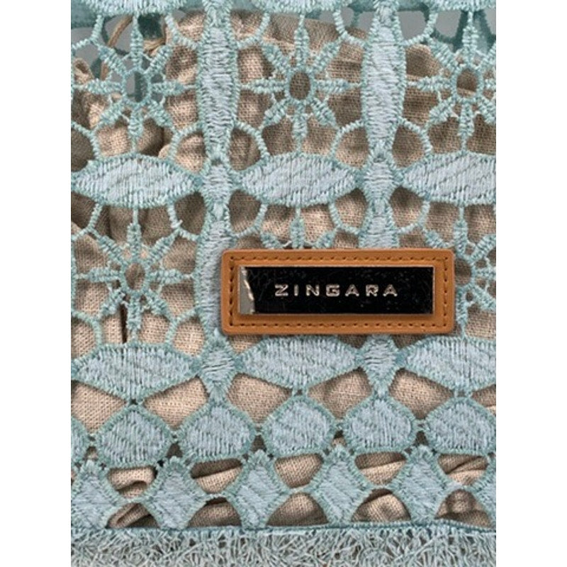 ZINGARA Women's Light Blue Floral Square Lace Large Tote Bag