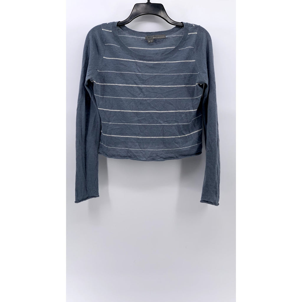 360 CASHMERE Women's Blue-White Linen-Cashmere Cropped Sweater SZ XS