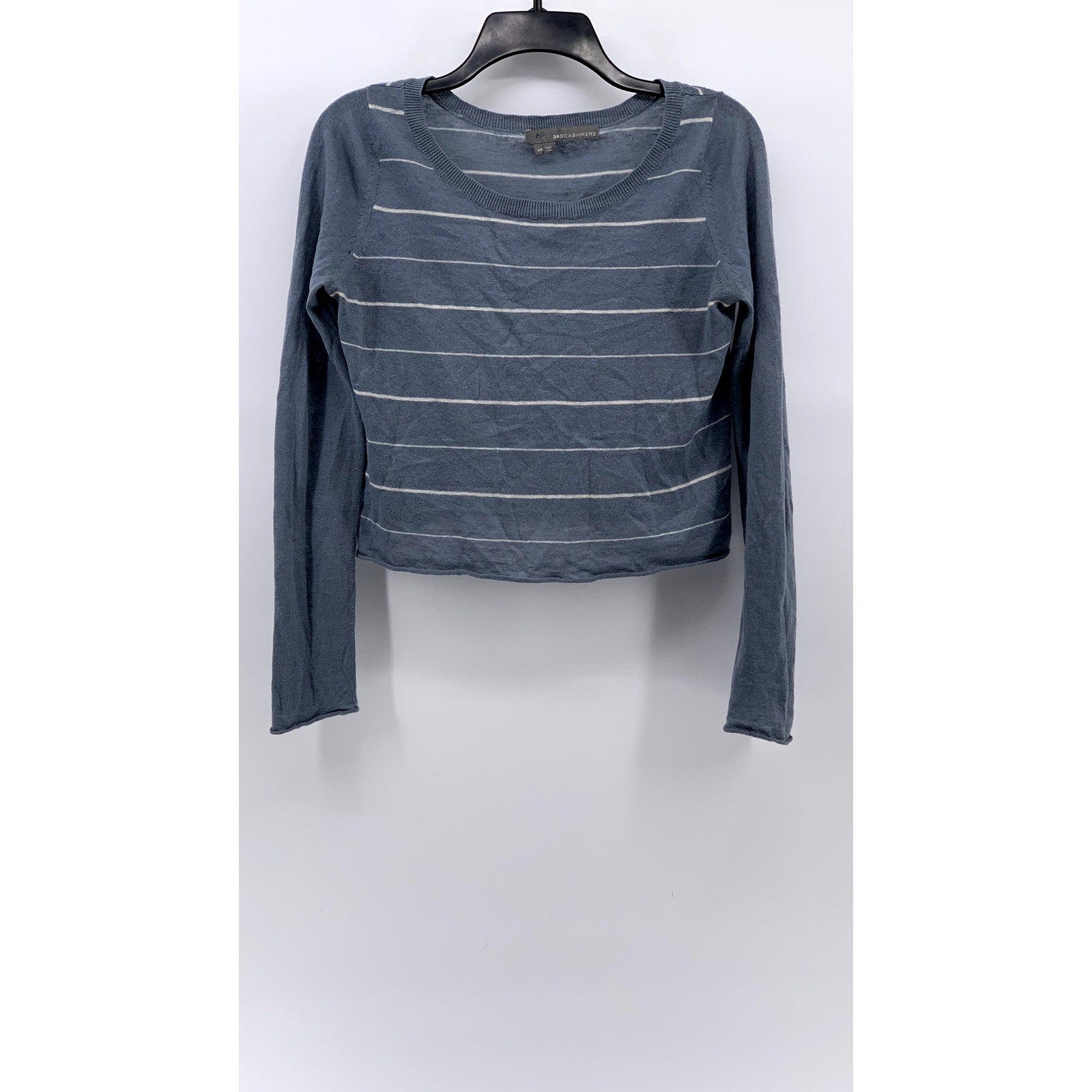 360 CASHMERE Women's Blue-White Linen-Cashmere Cropped Sweater SZ XS